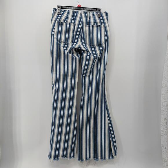 Free People Jolene Striped Blue White Bell Bottom Flared 27 - Picture 2 of 14